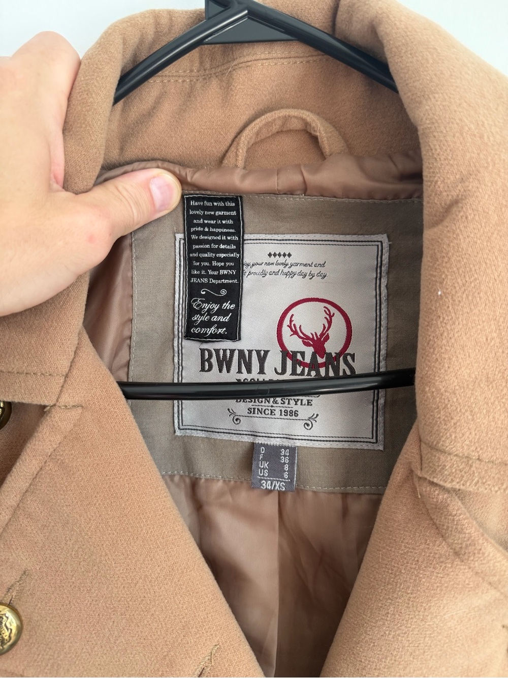Women's Camel Wool-Blend Peacoat - Picture 2 of 6